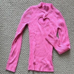 YOOX pink ribbed heart cutout mod retro turtleneck sweater Barbie Barbiecore